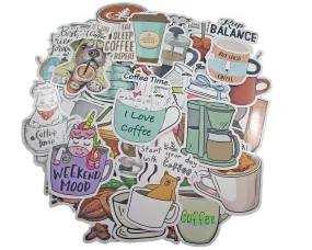 I Love Coffee Sticker Pack - Waterproof PVC Stickers 50pc J243