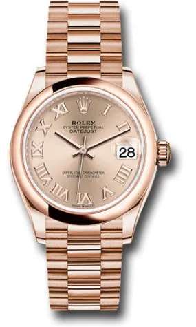 Rolex Everose Gold Datejust 31 Watch - Domed Bezel - RosŽ Roman Dial - President Bracelet - 278245 rsrp