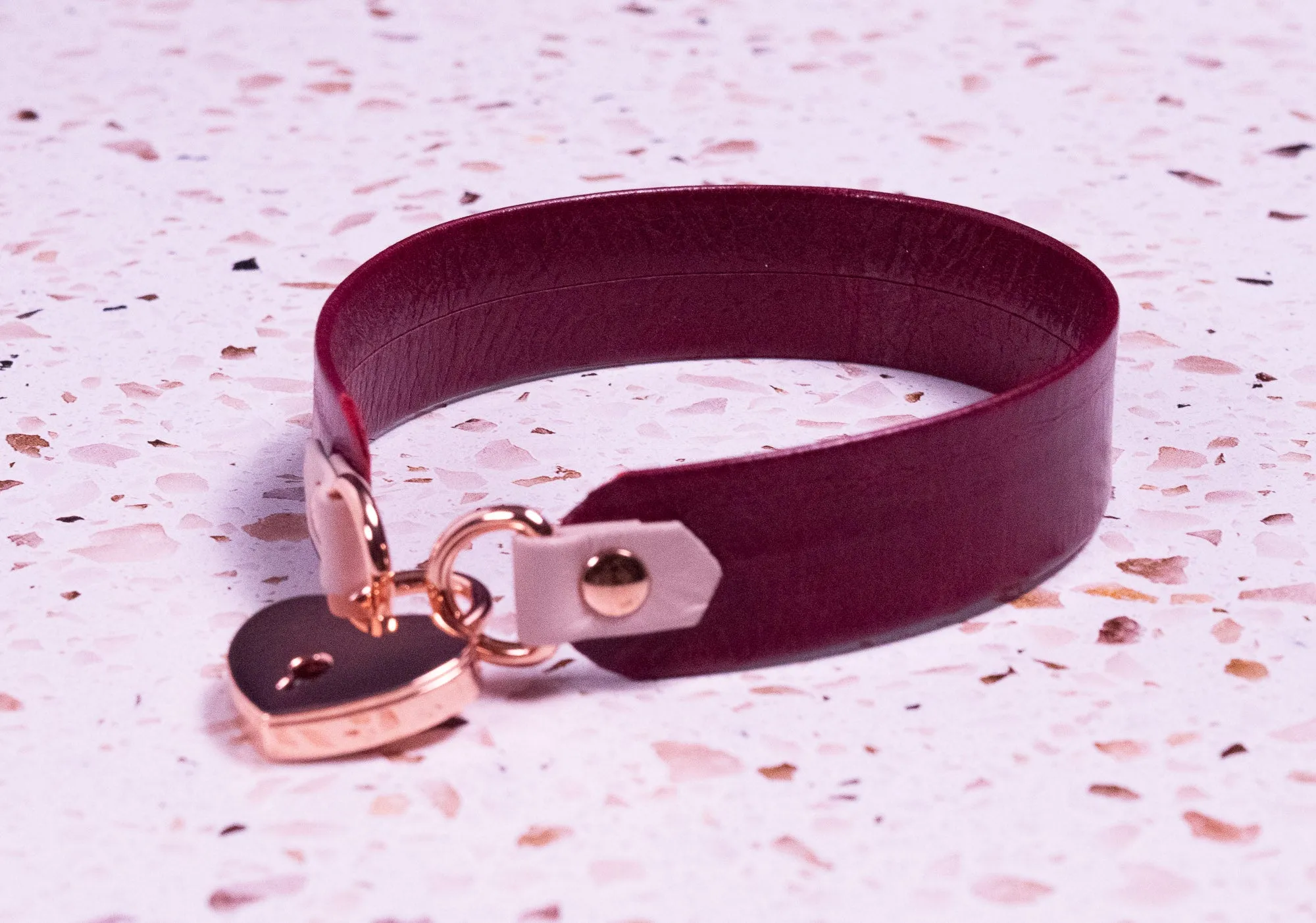 13" Cherry Leather Locking Collar _ LIMITED _