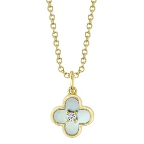 14K YELLOW GOLD MOTHER OF PEARL NECKLACE WITH DIAMOND