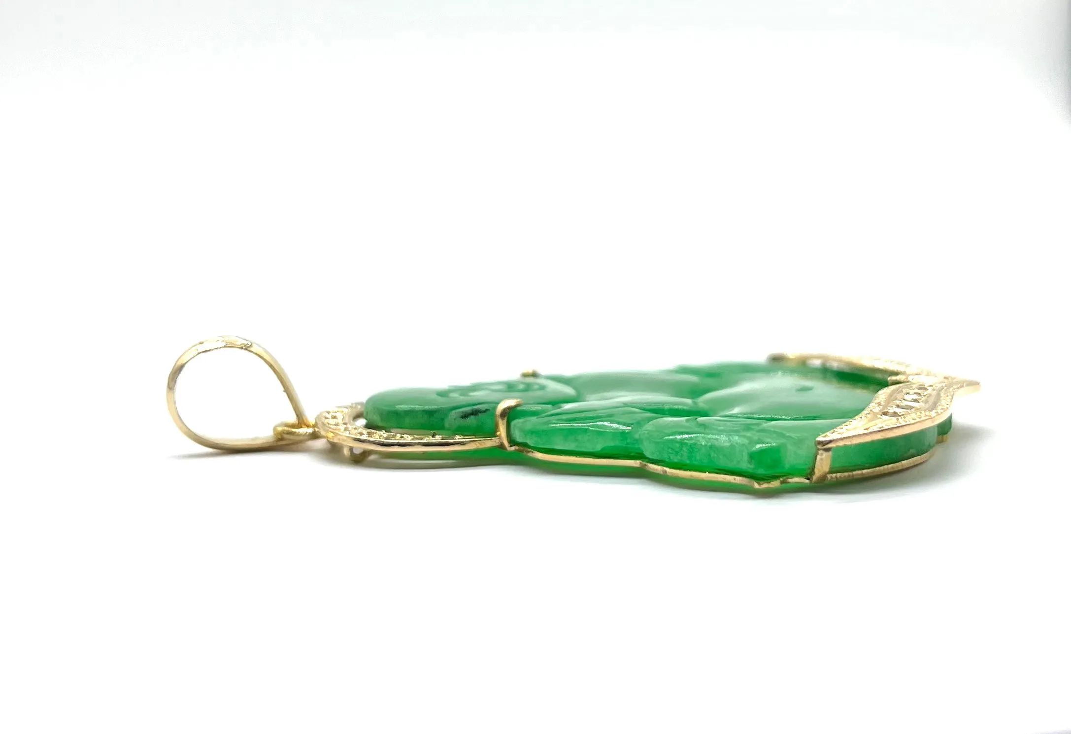 18k Yellow Gold Jade Pendant with CZs