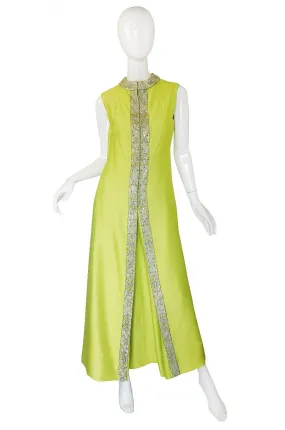 1960s Beaded Lime Maxi Dress