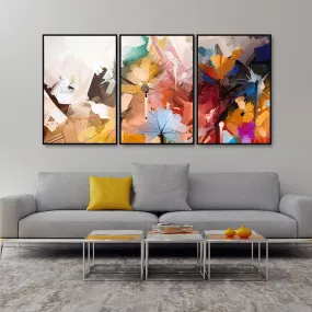 Abstract Colorful Floral Flower art Floating Canvas Wall Painting Set of Three