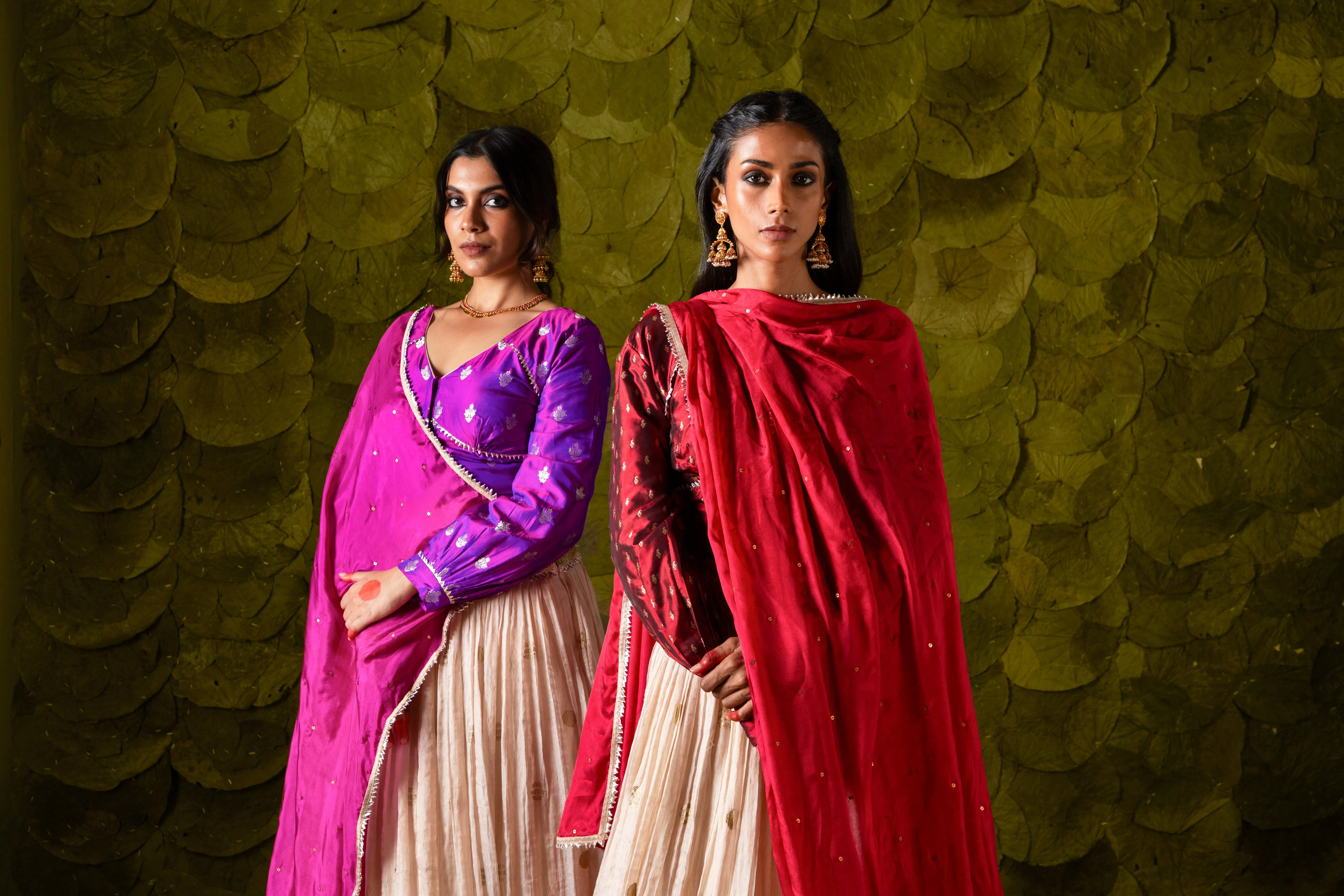 Aṭṭige (ಅತ್ತಿಗೆ) Lehenga in Blood Red Maroon and Rose Dust Off-White