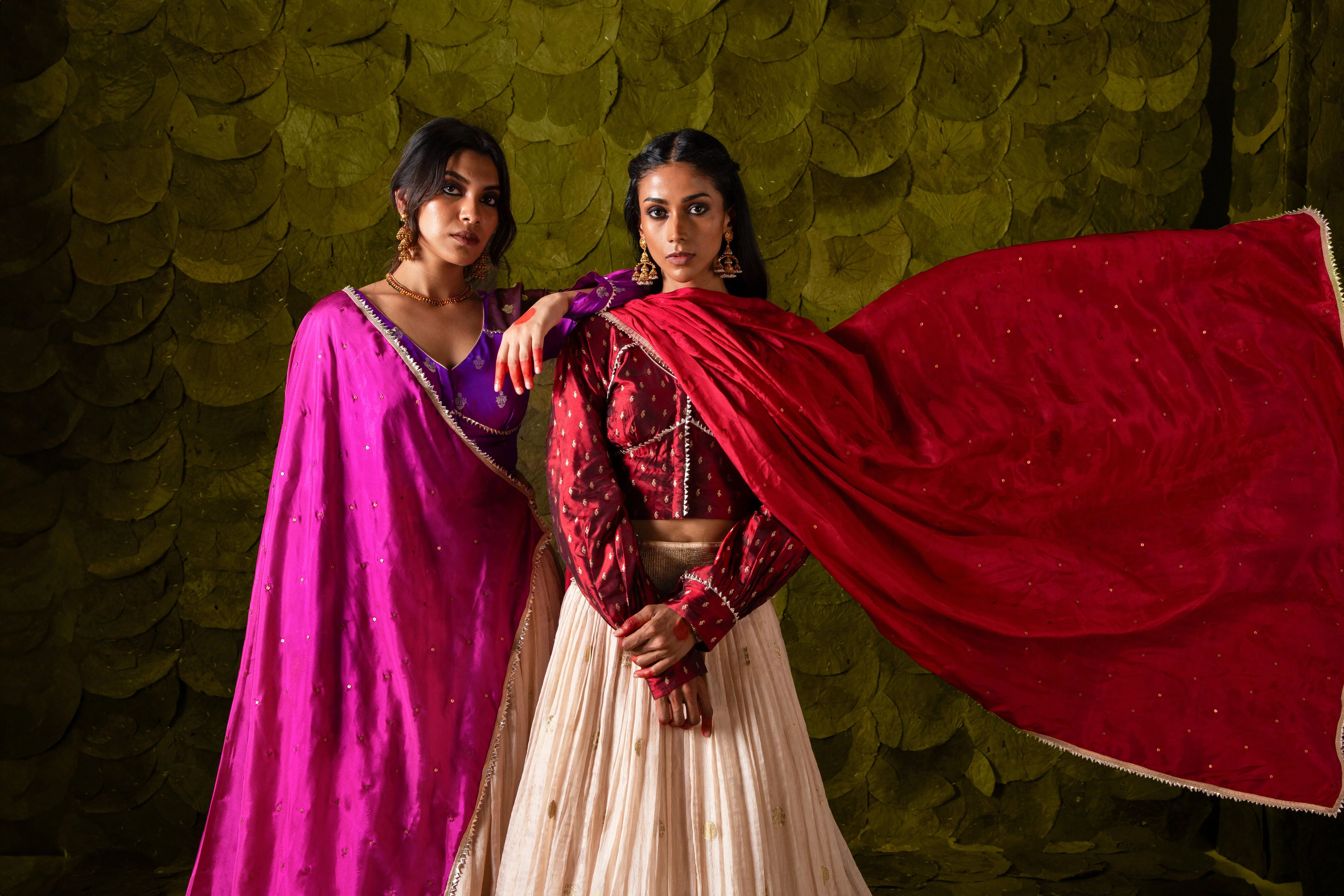 Aṭṭige (ಅತ್ತಿಗೆ) Lehenga in Blood Red Maroon and Rose Dust Off-White