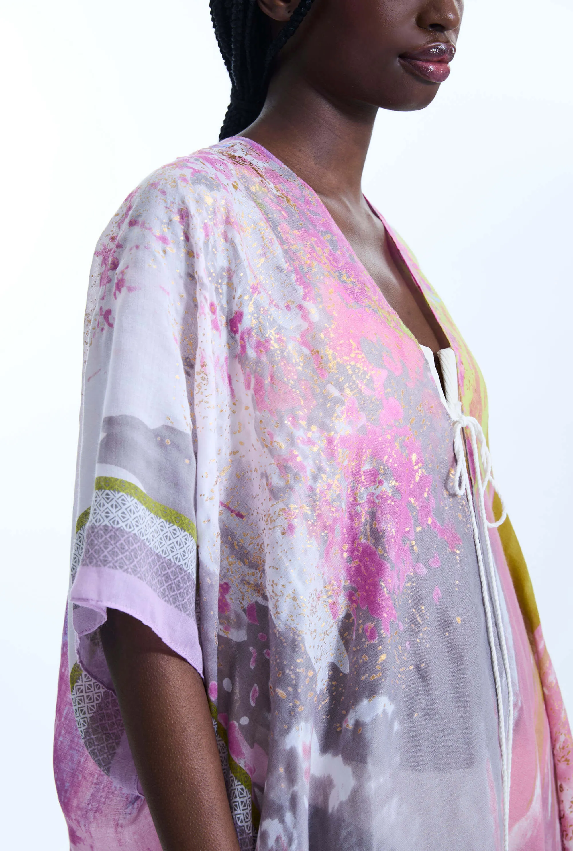 Aquarelle Gold Detail Kaftan Pink