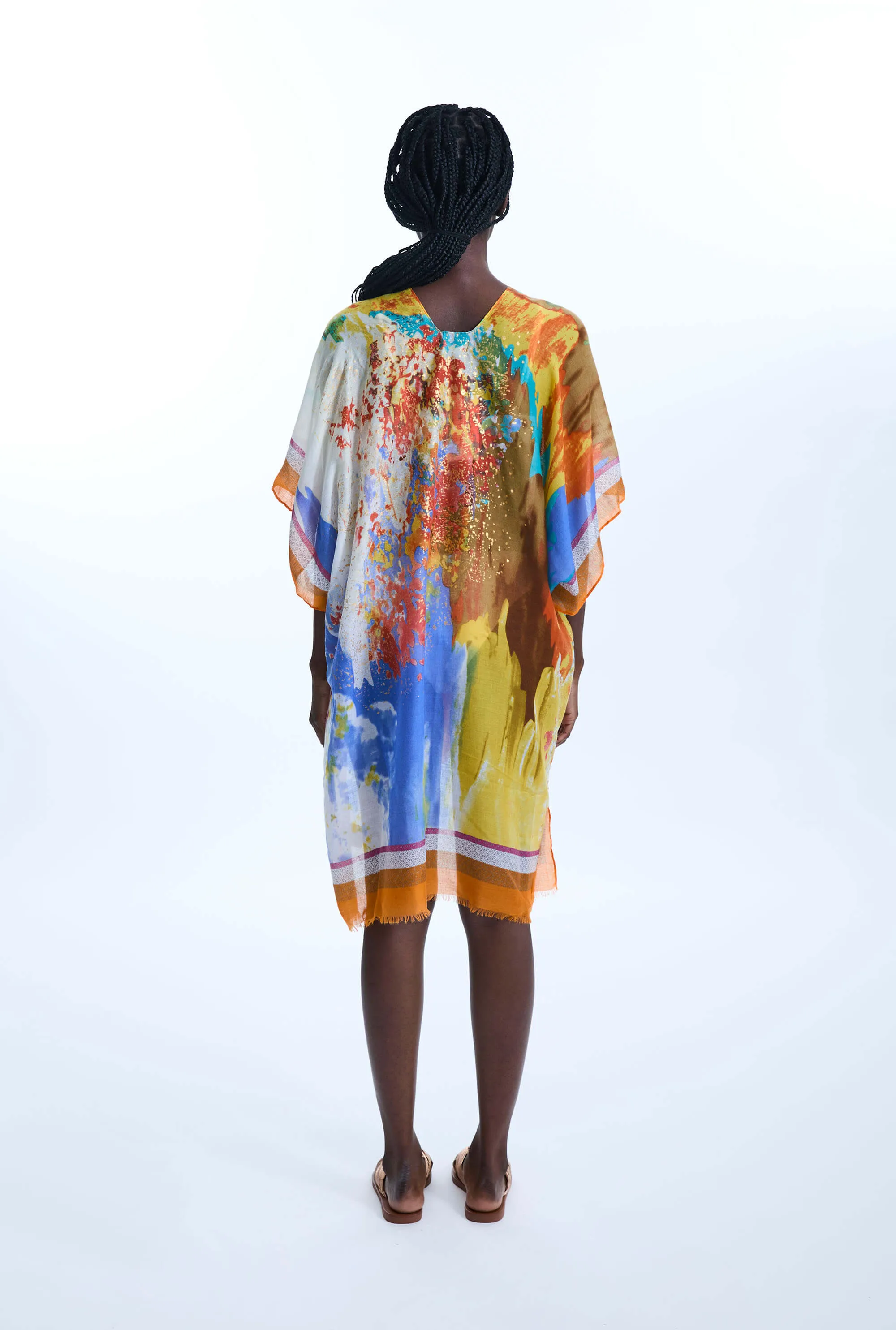 Aquarelle Gold Detail Kaftan Yellow