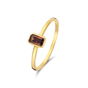 Baguette Brune 14 karat gold ring with brown zirconia