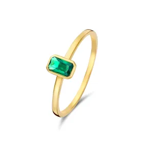 Baguette Olivia 14 karat gold ring with green zirconia