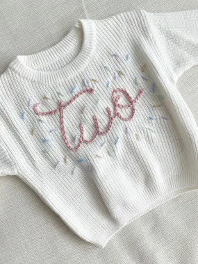 BIRTHDAY Hand-embroidered Chunky Sweater - White