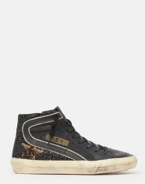 Black Glitter & Gold Slide Sneakers