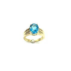 Blue Topaz Ring with Channel Set Diamonds