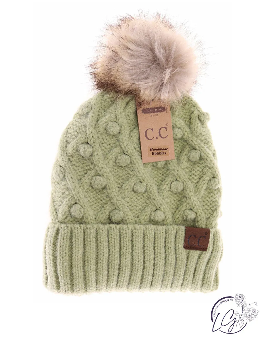 Bobble Knit Fur Pom CC Beanie