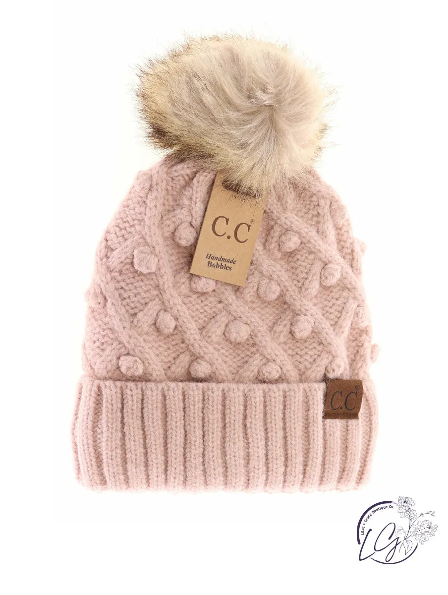 Bobble Knit Fur Pom CC Beanie