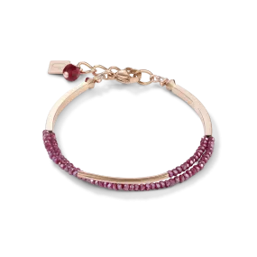 Bracelet Waterfall small stainless steel rose gold & glass red