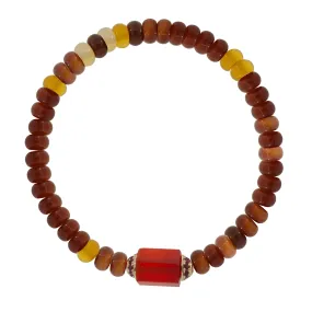 Carnelian Hexagon Bolt with Rubies on Agate Beaded Bracelet