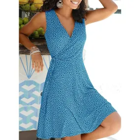 Casual V Neck Polka Dot Dress