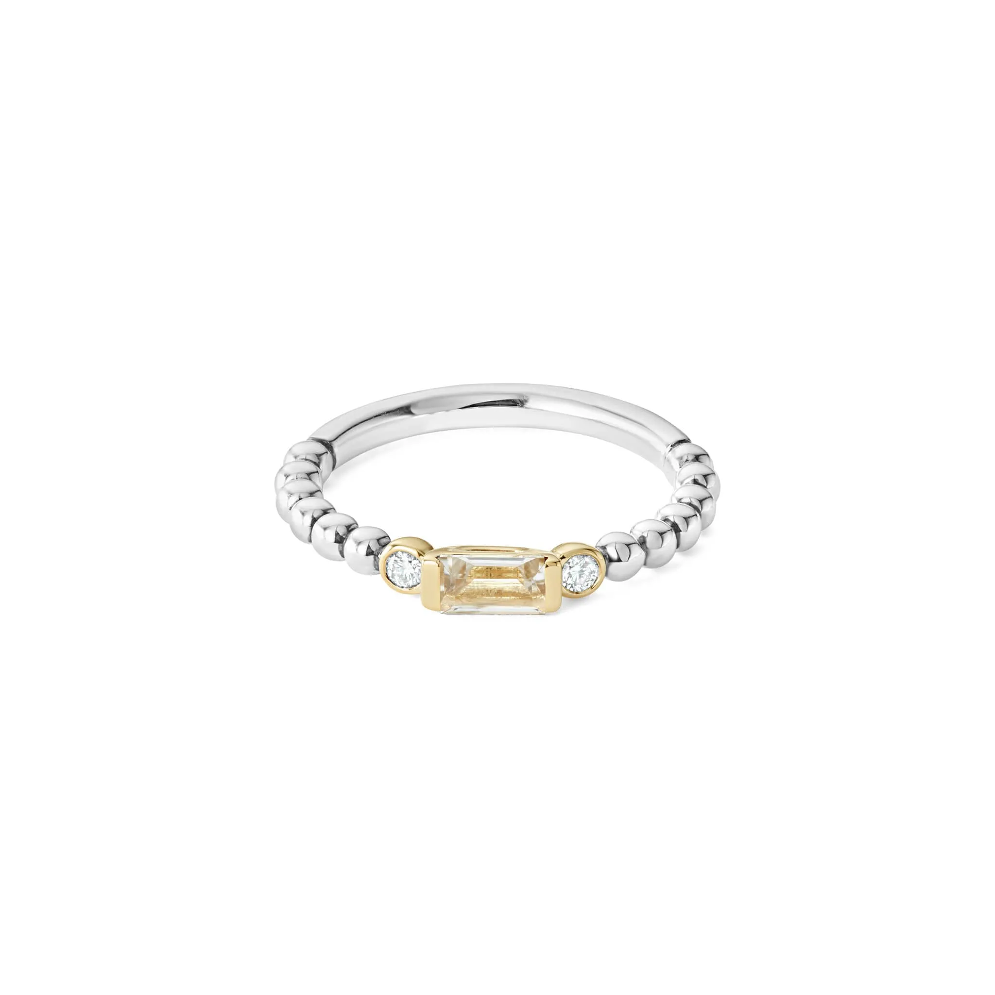 Caviar Color White Topaz Stacking Ring with Diamonds