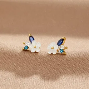 Crystal White Blossom Blue Earrings