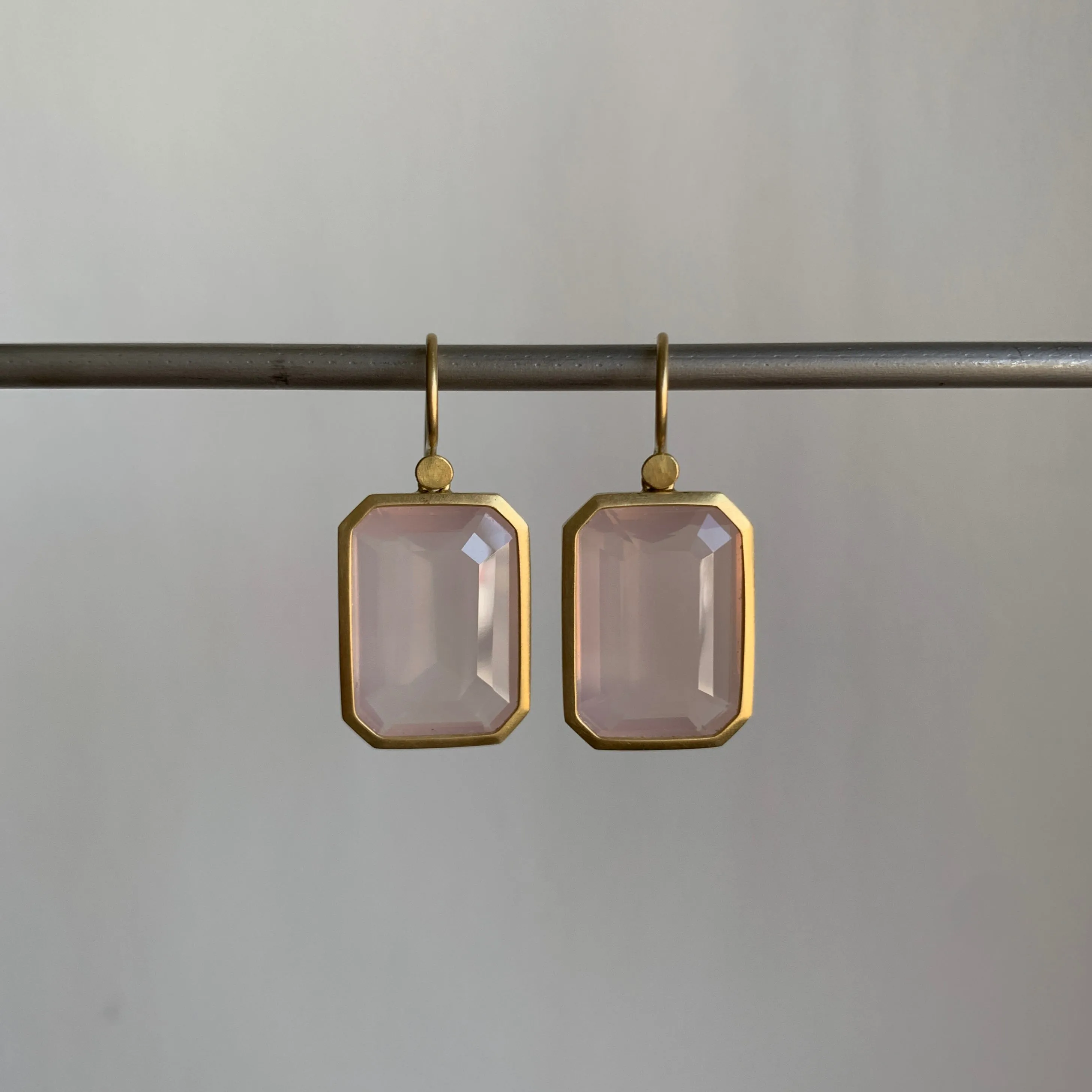 Emerald Cut Rose Quartz Earrings