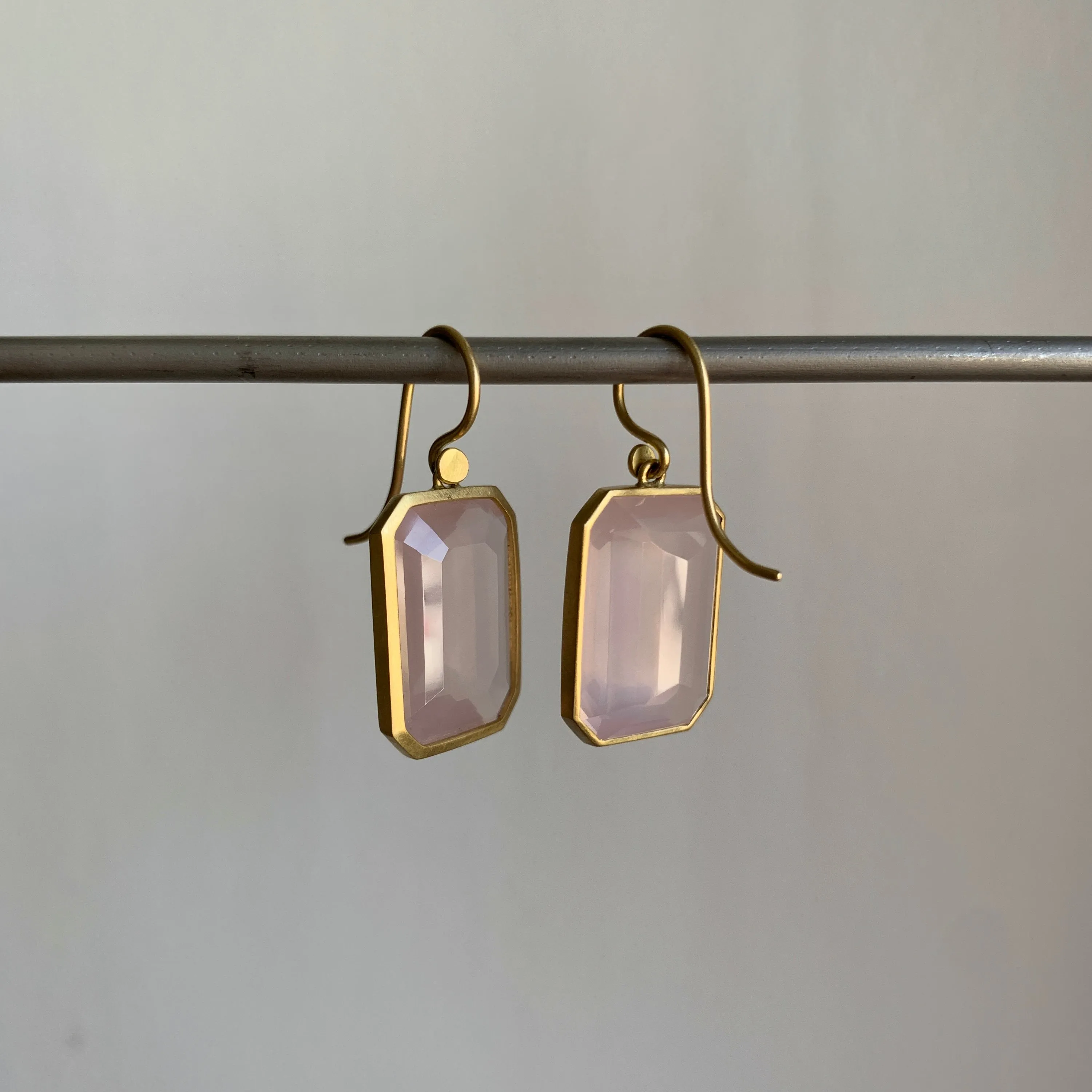 Emerald Cut Rose Quartz Earrings