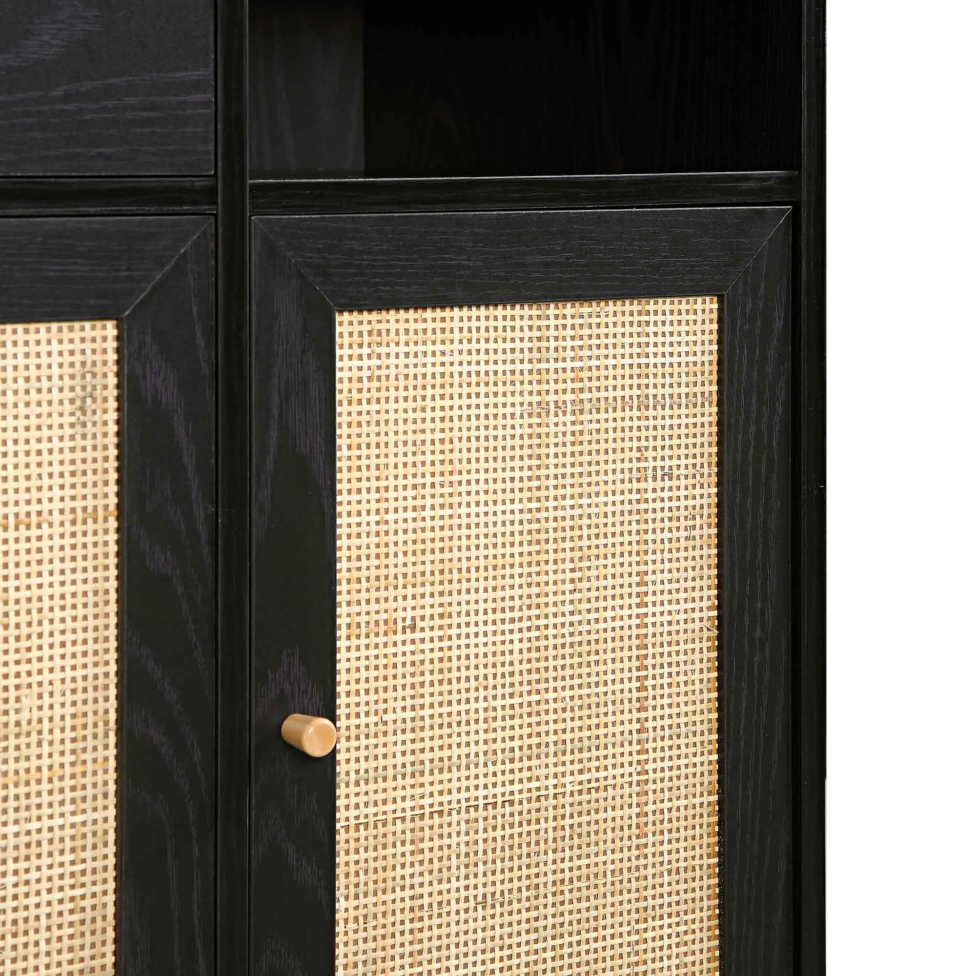 Frances Woven Rattan Kitchen Cabinet, Black