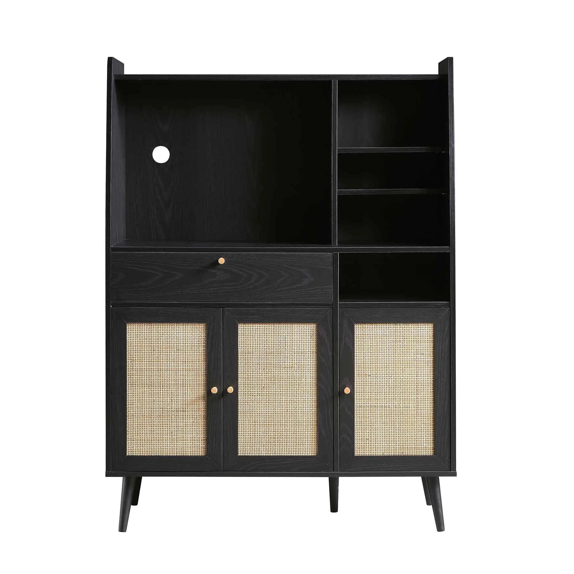 Frances Woven Rattan Kitchen Cabinet, Black