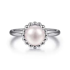 Gabriel & Co. Pearl Ring with Bujukan Beaded Halo in Sterling Silver