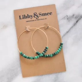 Gemstone 45mm Gold Filled Hoops - MALACHITE