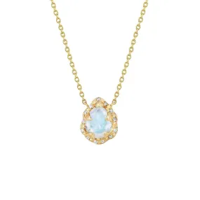 Micro Queen Water Drop Moonstone Necklace with Sprinkled Diamonds