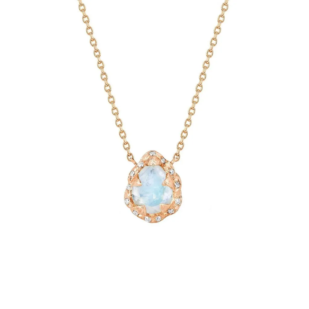 Micro Queen Water Drop Moonstone Necklace with Sprinkled Diamonds