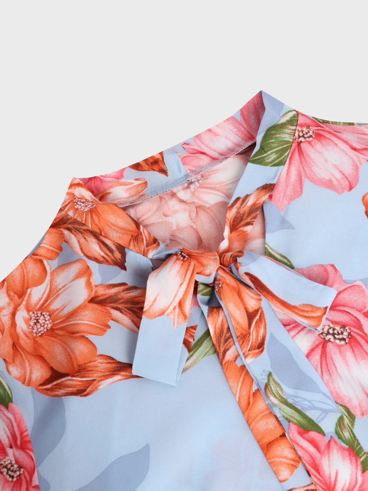 Midsize Floral Print Pussy Bow Blouse