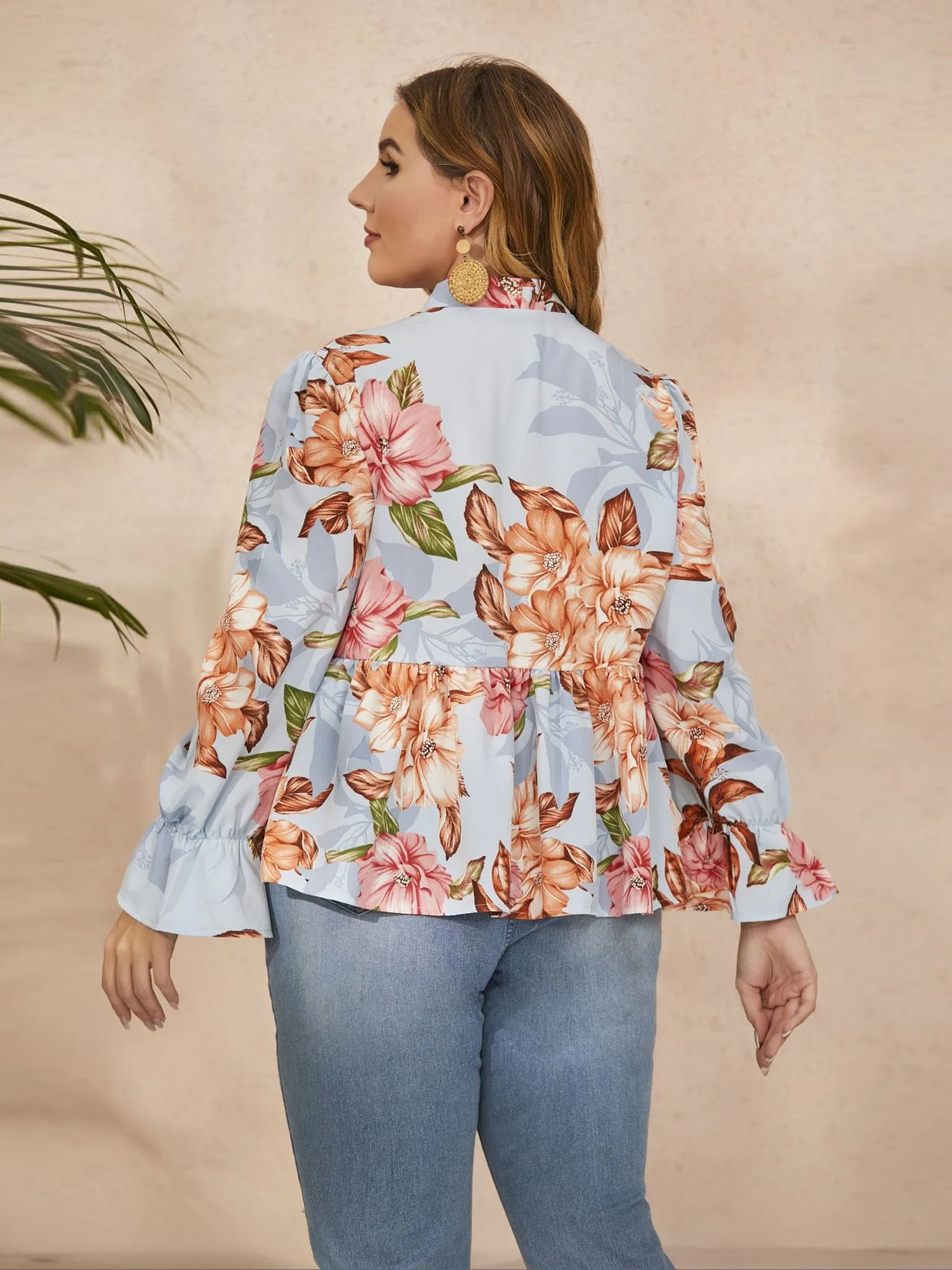 Midsize Floral Print Pussy Bow Blouse