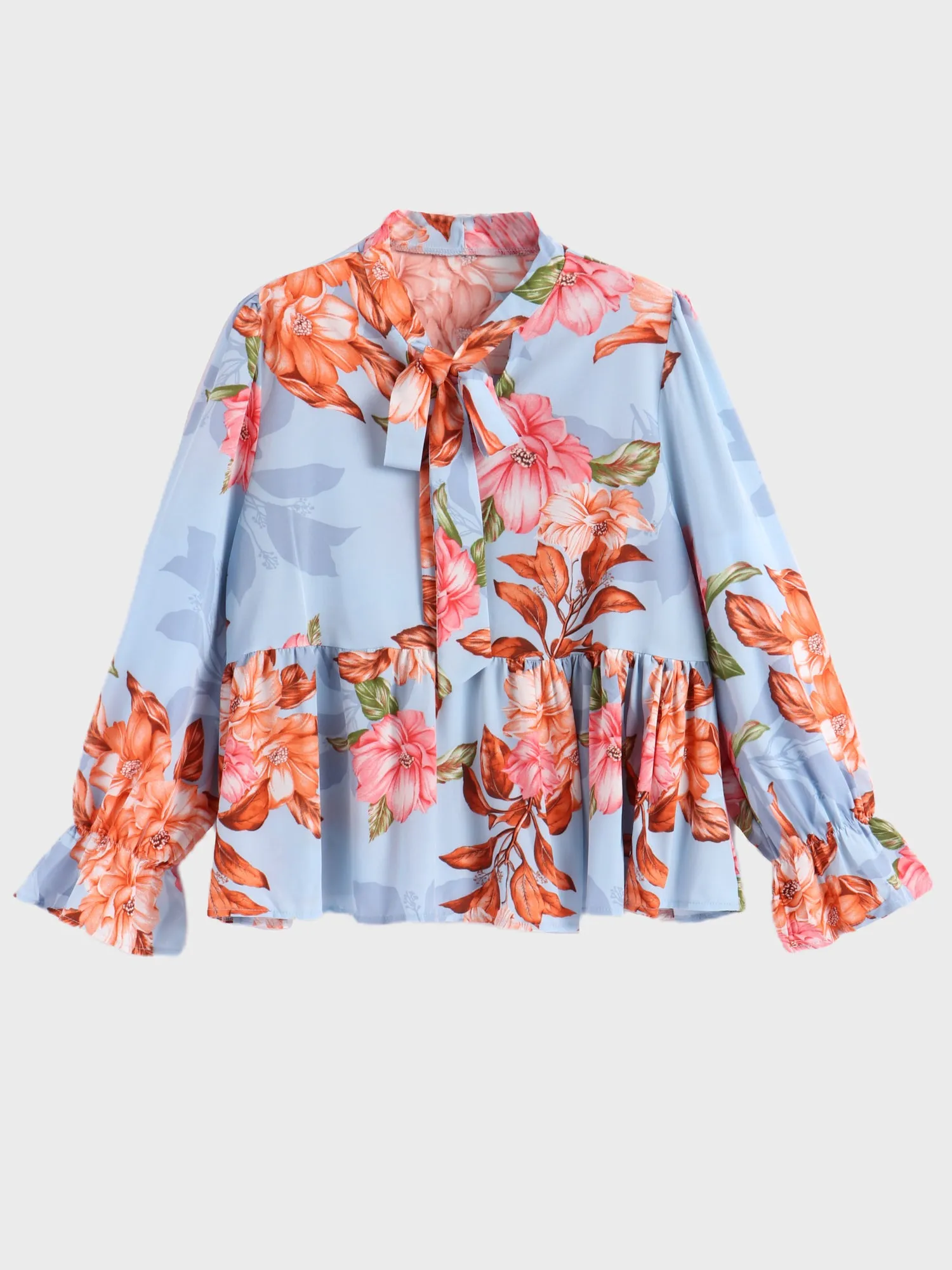 Midsize Floral Print Pussy Bow Blouse