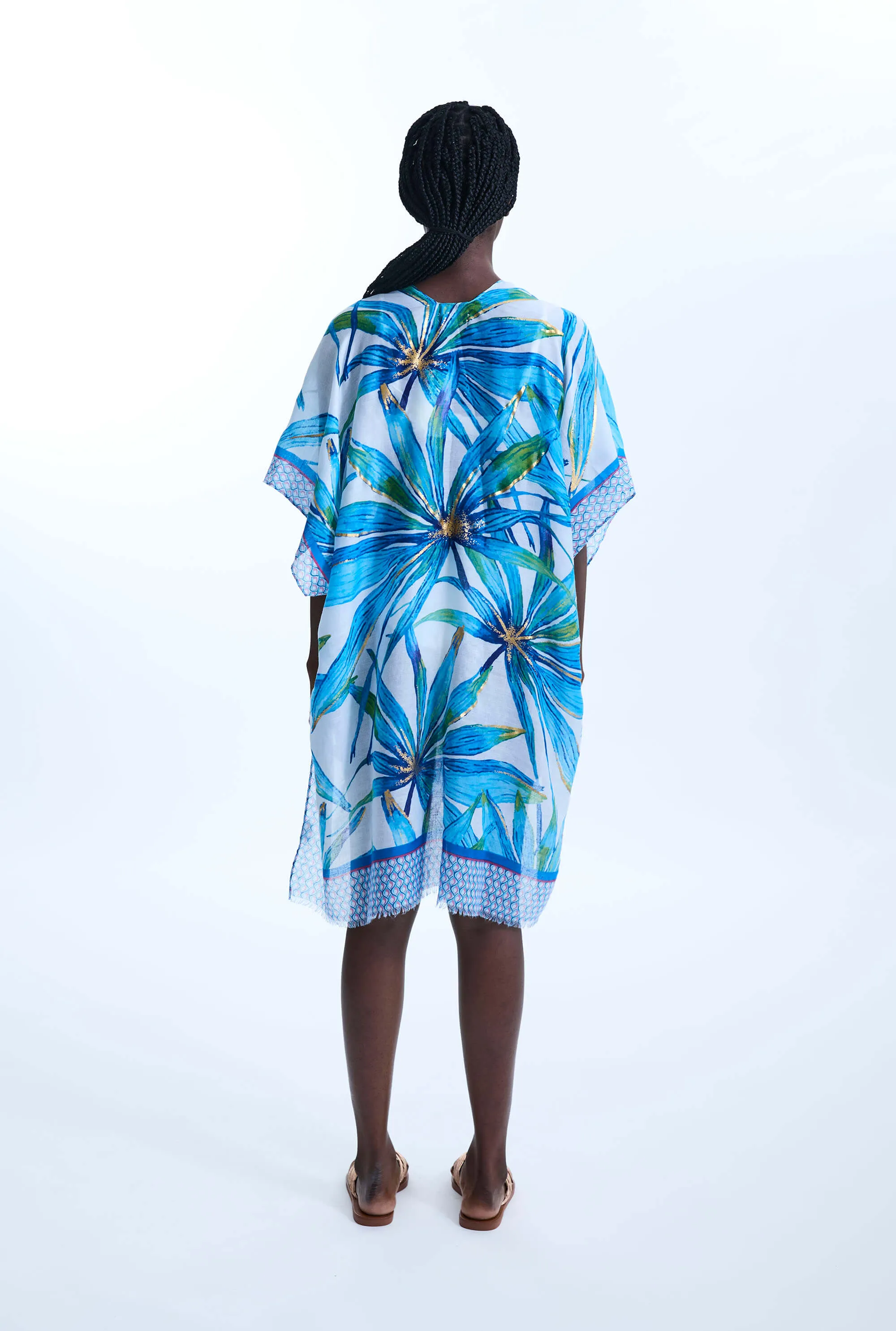 Palm Gold Detail Kaftan Blue