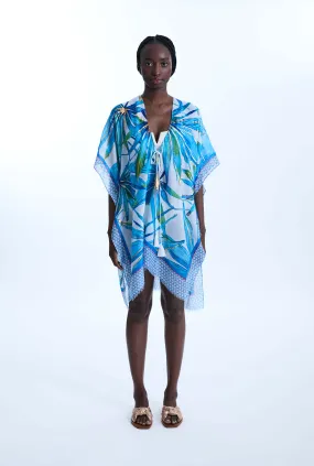 Palm Gold Detail Kaftan Blue