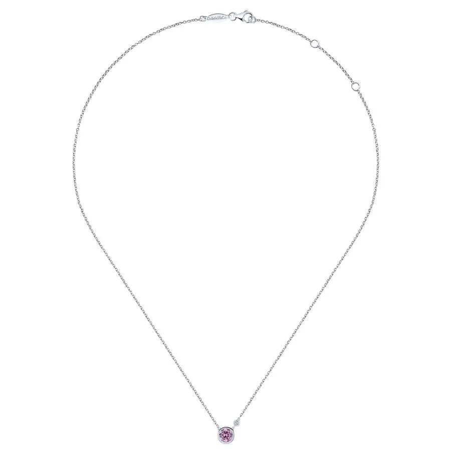 Pink Created Zircon Necklace with Petite Diamond Accent