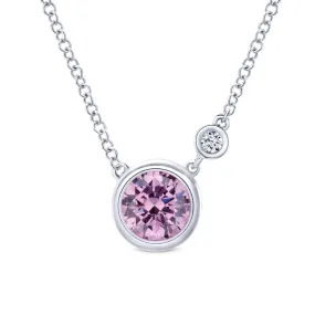 Pink Created Zircon Necklace with Petite Diamond Accent