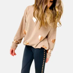 Poppy Ultra Chic Tan Sweatshirt - Rose Gold Foil Hearts