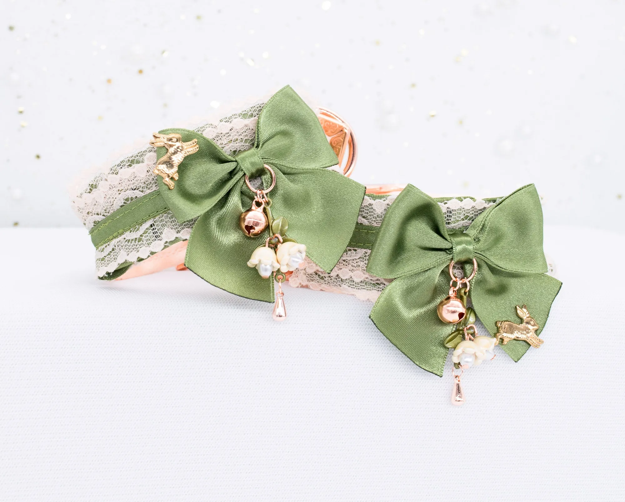 "Storybook" BDSM Cuffs in Sage Green and Rose Gold