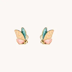 Rainbow Butterfly Gold Stud Earrings W.