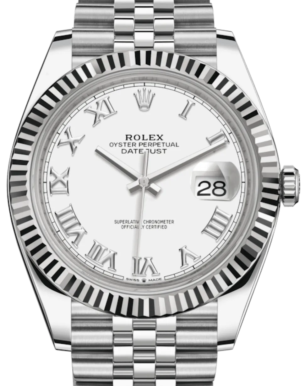 Rolex Datejust 41/ Stainless Steel/ White Roman Dial/ Fluted Bezel/ Jubilee Bracelet (Ref# 126334)