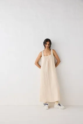 San Paolo Smock Linen Midi Dress Natural