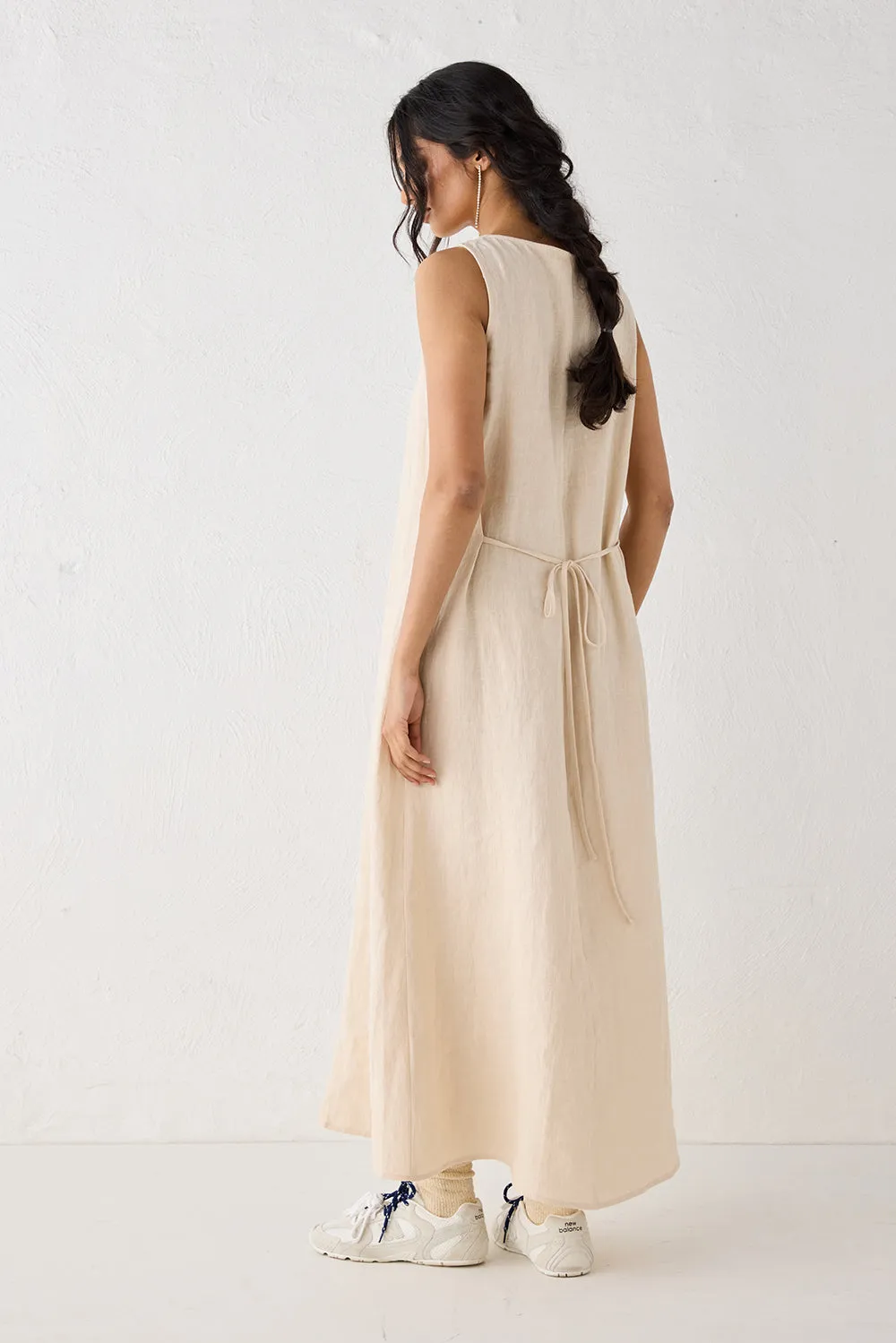 San Paolo Smock Linen Midi Dress Natural