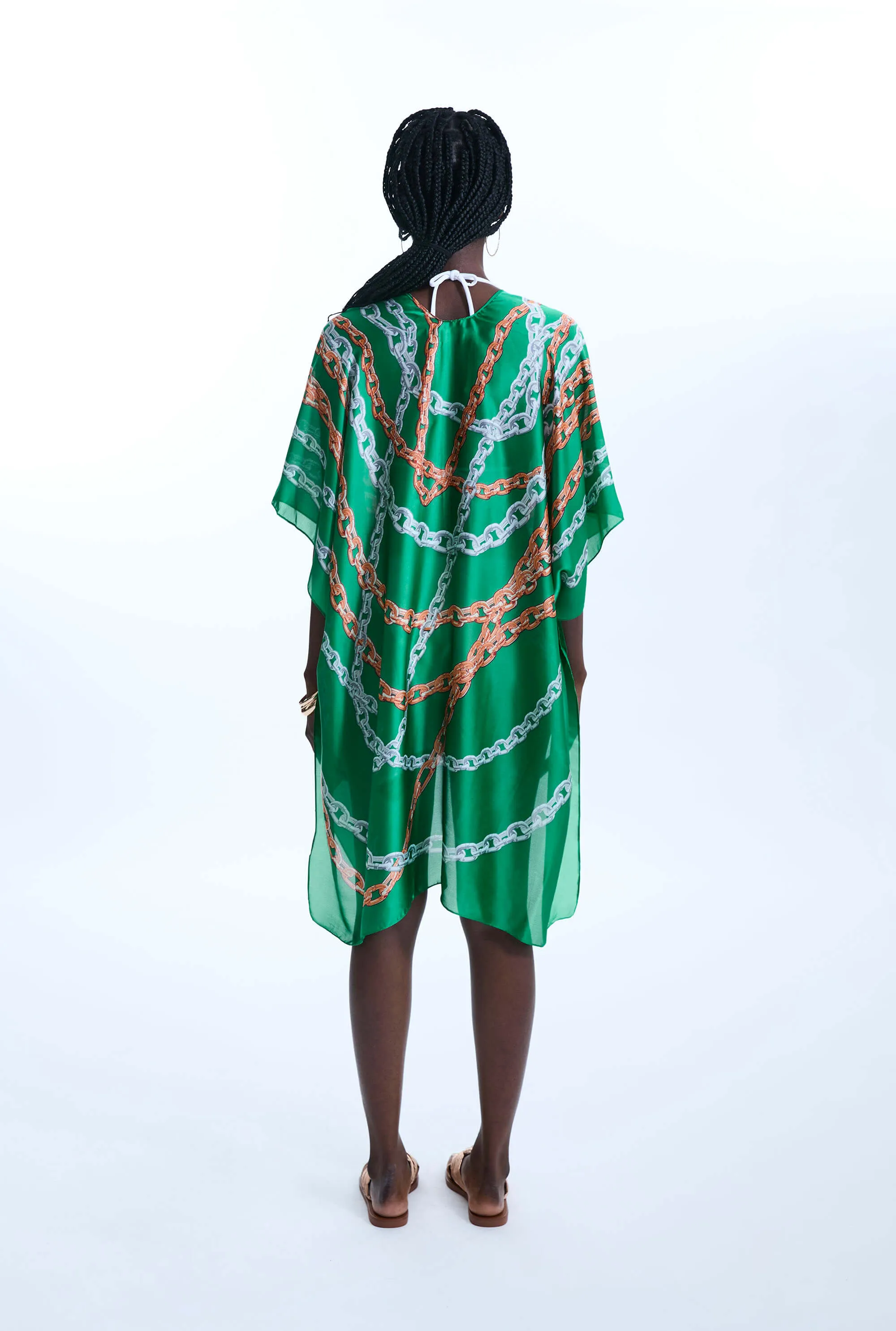 Satin Finish Chain Print Kaftan Green