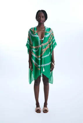 Satin Finish Chain Print Kaftan Green