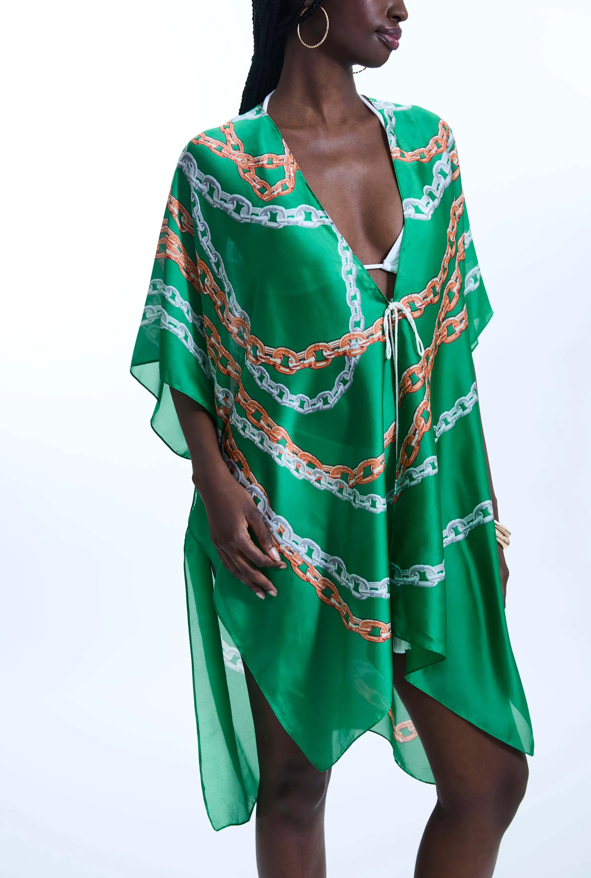 Satin Finish Chain Print Kaftan Green