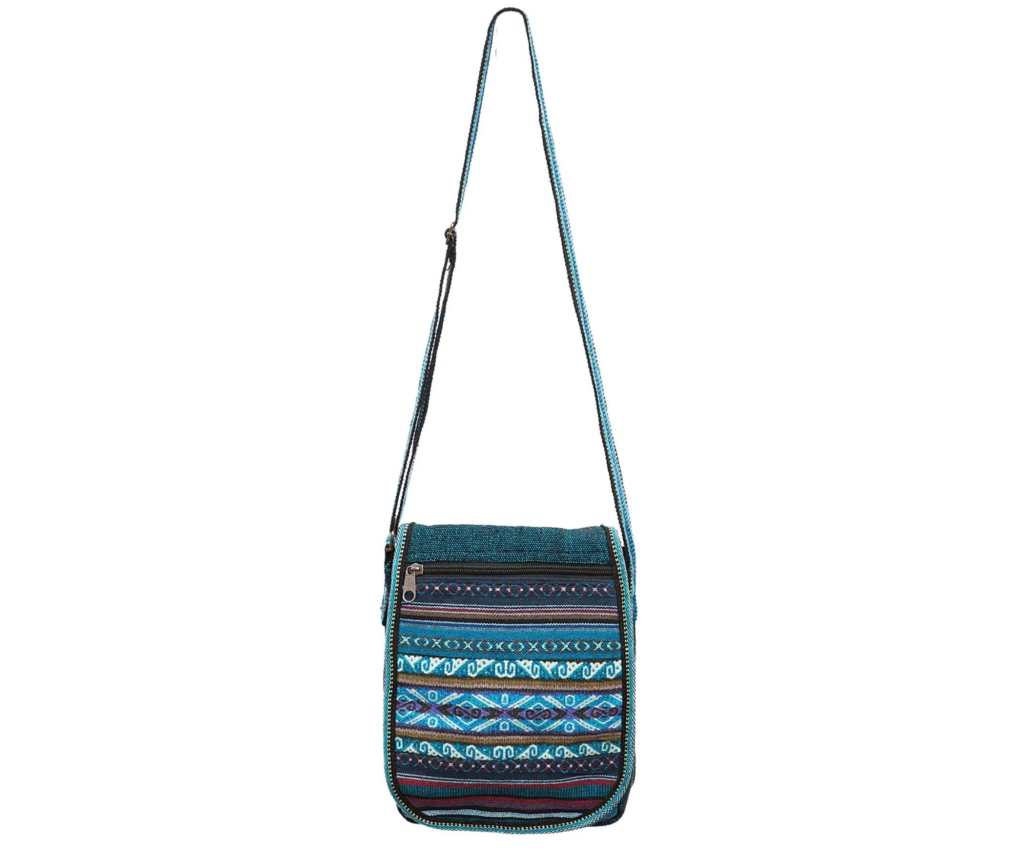 Teal Crossbody Bag, 100% Cotton, Bohemian Style Purse, Adjustable Strap