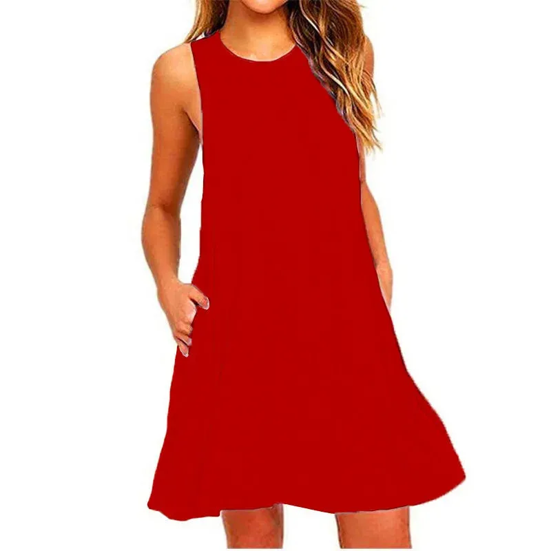 Women's Summer Casual Swing T-Shirt Dresses Beach Cover Up With Pockets Plus Size Loose T-shirt Dress